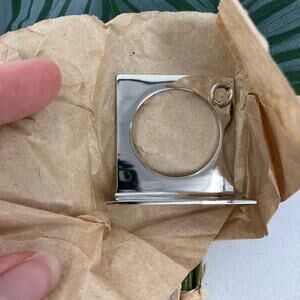 The Pampered Chef 2189 Silver Metal Square Name Card Holder Napkin Ring Set Of 2